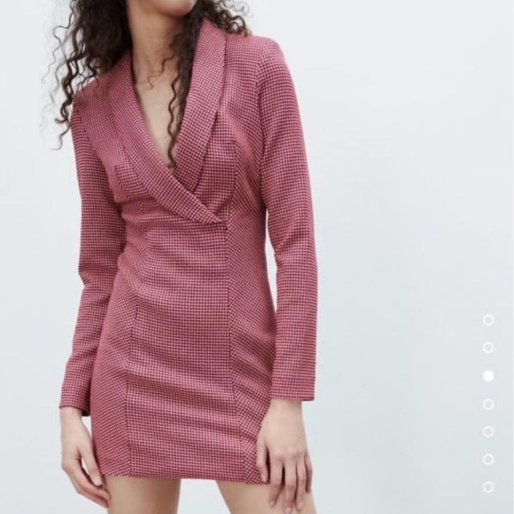 Zara Pink Checkered Long Sleeve Dress